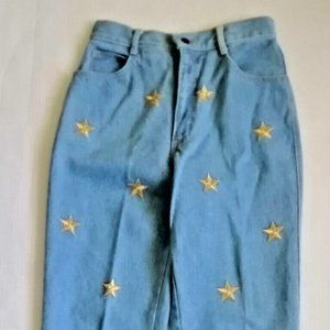 Vintage Golden Star Embroidered High Rise Jeans Women Sz 8 Made in USA Waist 27"